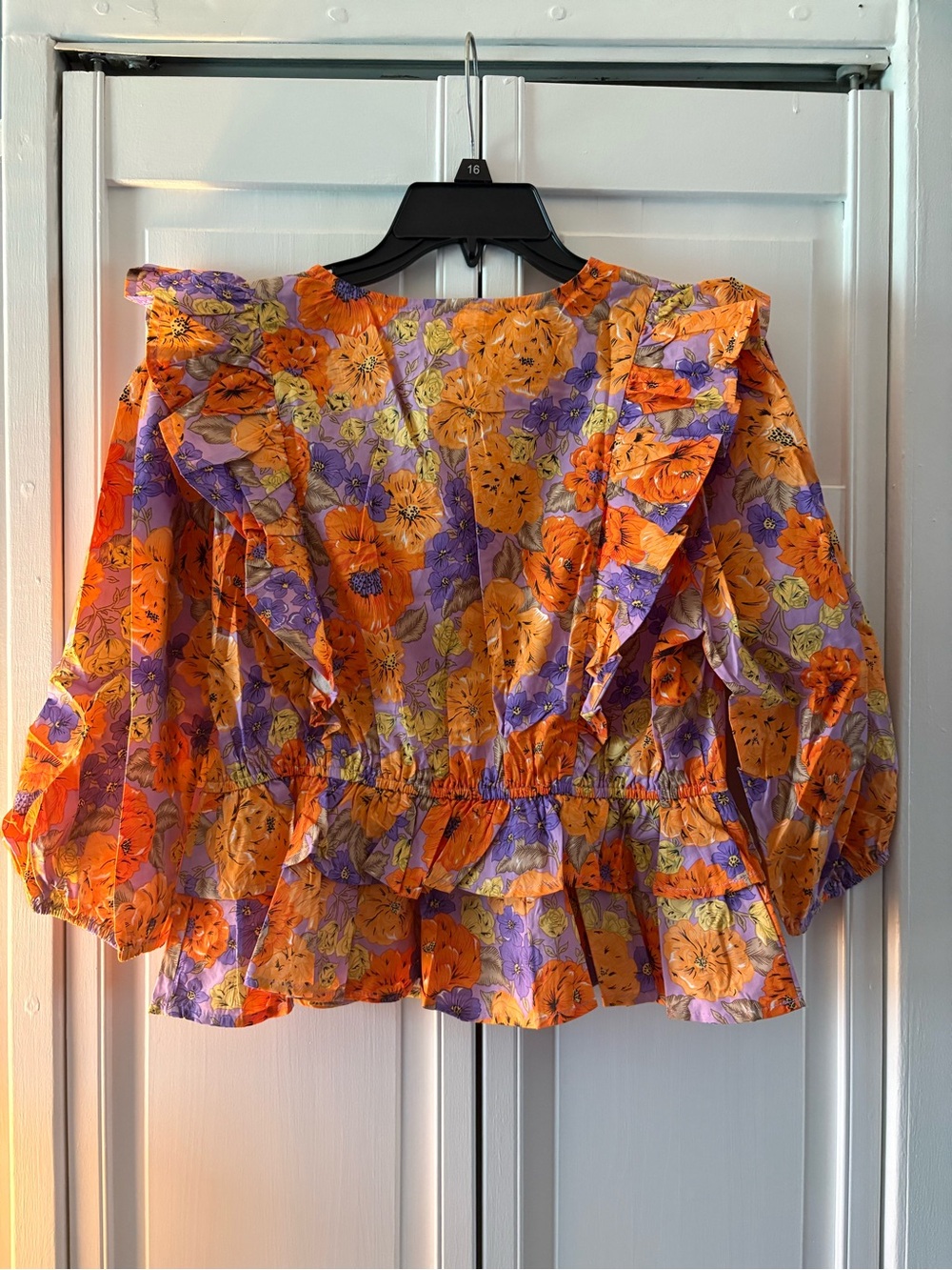 entro Orange & Purple Floral Ruffle Peplum Blouse - Picture 2 of 2